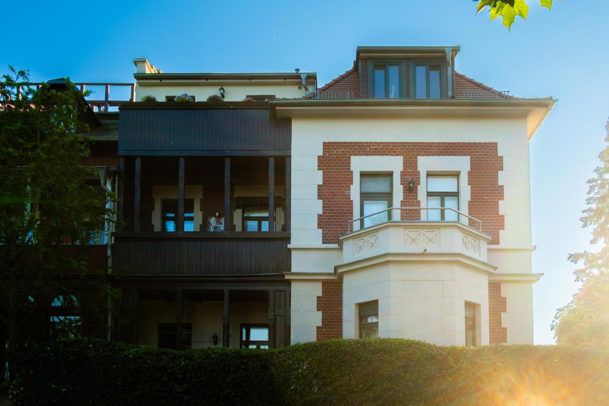 Doppelhaus- Villa Leipzig Schleussig , Moderner Altbau Apartment Dachetage Mit 2 Schlafzimmern Und Separatem Zusatzzimmer , Parkplatz - Balkon - Kamin - Eicheparkett - Arbeitsplatz Buitenkant foto